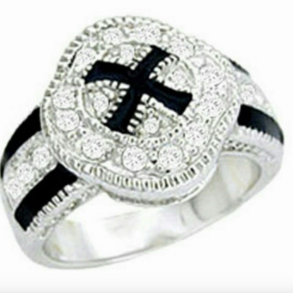 Silver Rhodium Plated Cocktail Ring Cubic Zirconia  sizes 4 10  silver black *